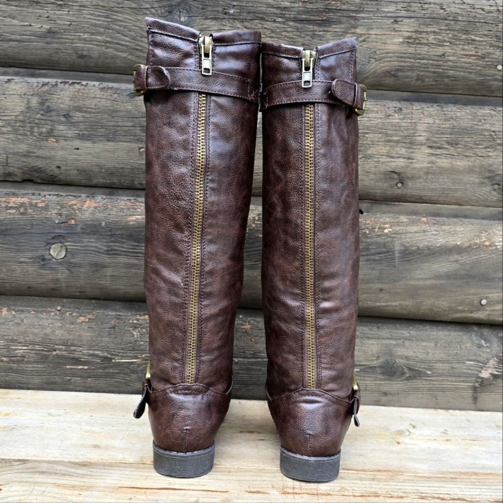 JustFab Zella Brown Vegan Leather, Western Riding Moto Boots. WMS 8M - Picture 8 of 13